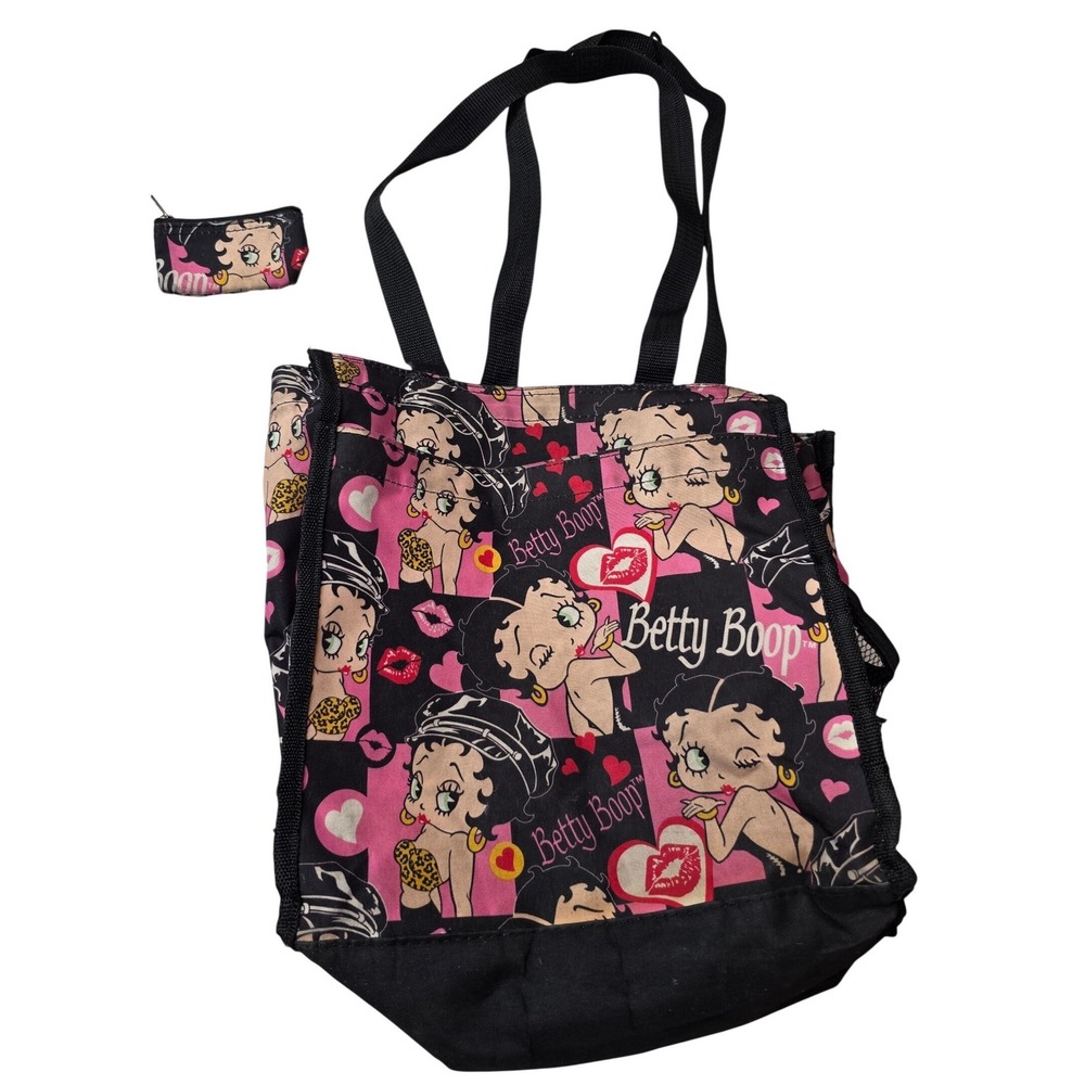 Betty Boop Tote Bag and Coin Purse Set Pink Black Canvas 2015 King Features A5